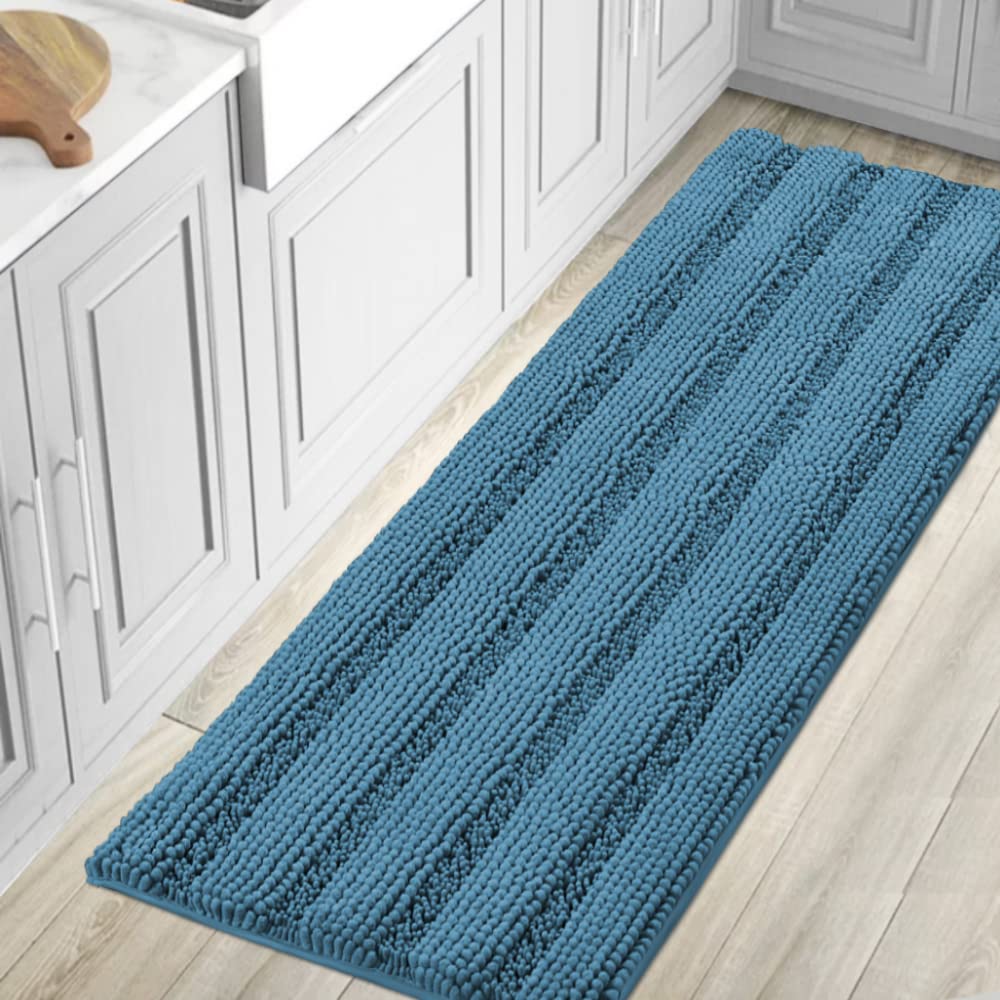 H.VERSAILTEX Bathroom Rugs Bath Rug Set 2 Piece Bathroom Contour Rug Toilet Mat Sets Non Slip Contour Bath Rug Ultra Thick Water Absorbent Striped Bath Mats Washable(47" x 17" Plus 20" x 20" U, Cream)