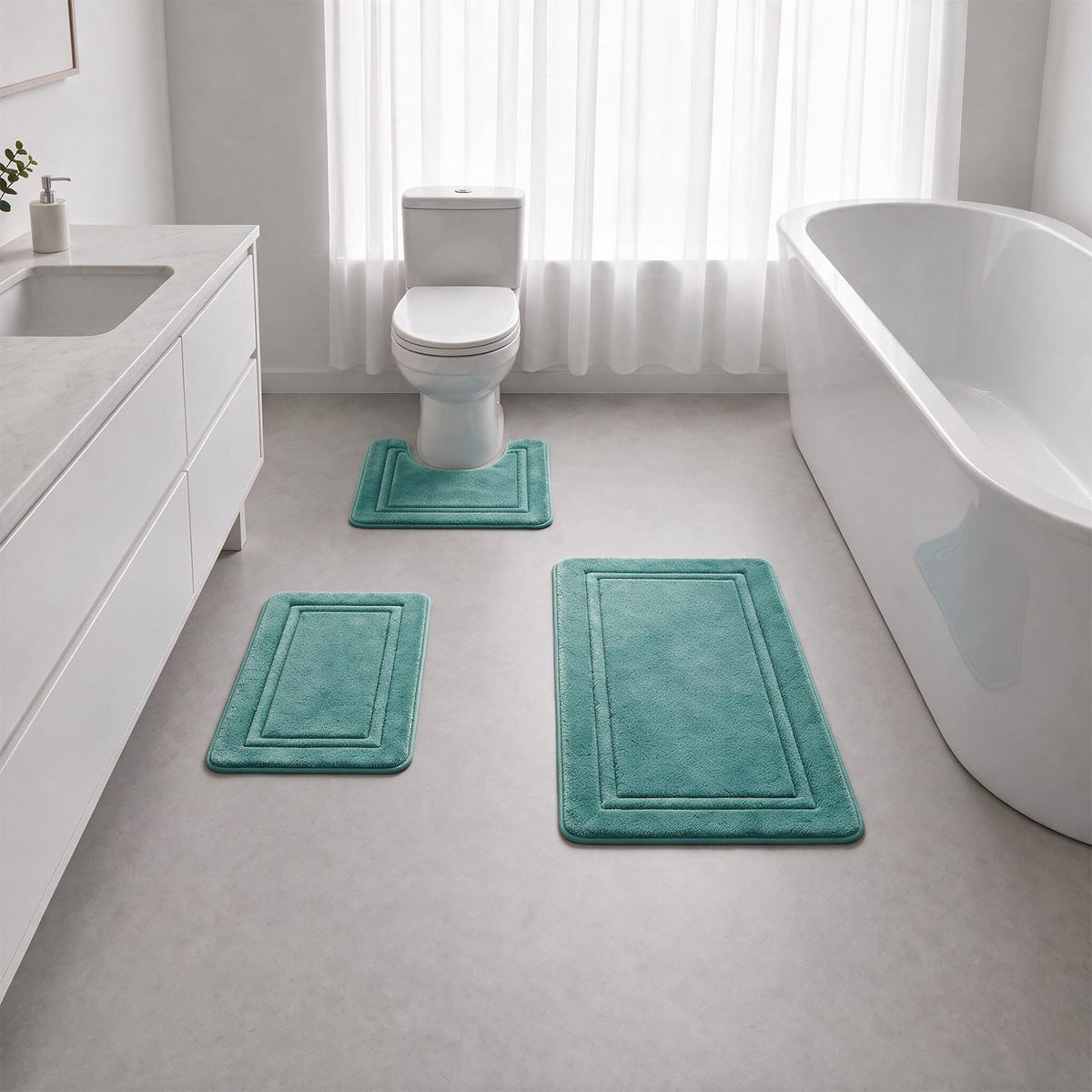 Bathroom Rugs Set 3 Piece, Bordered Memory Foam With Toilet Mats Dark Gray