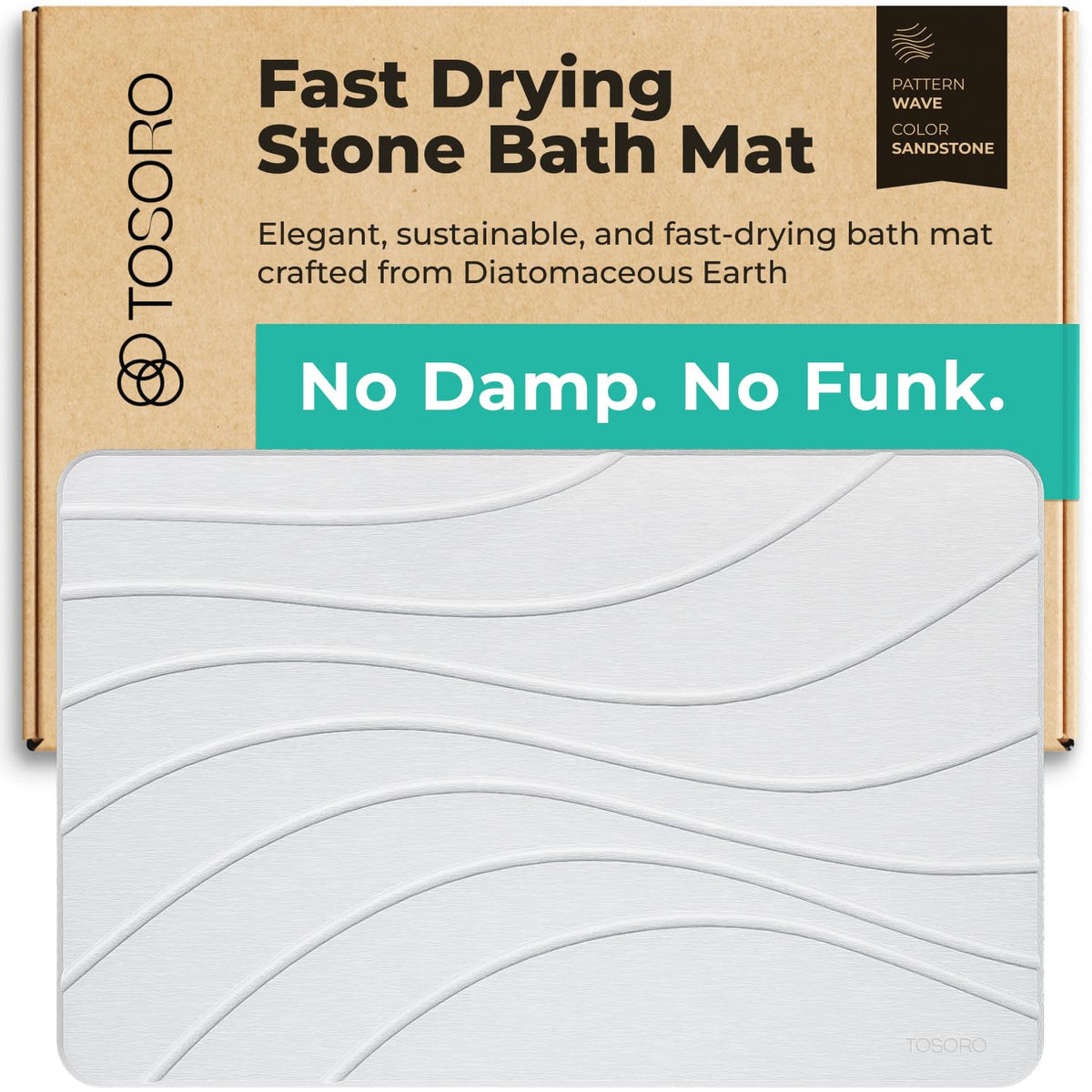 TOSORO - Stone Bath Mat Diatomaceous Earth Shower Mat Non-Slip Super Absorbent Diatomite Stone Bath Mats for Bathroom Floor Quick Drying Natural Easy to Clean (23.5 x 15) - Sandstone