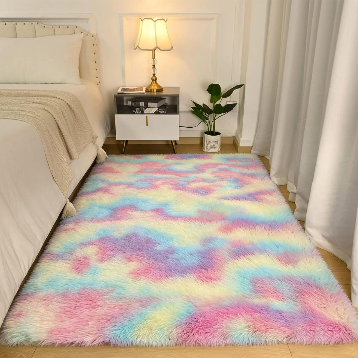 2x6 Dark Grey Fluffy Runner Rug for Hallway and Bedroom, Washable Soft Shaggy Carpet, Non-Slip Thick Shag Rug for Bedside and Living Room, Kids' and Girls' Nursery, Aesthetic Home Decor