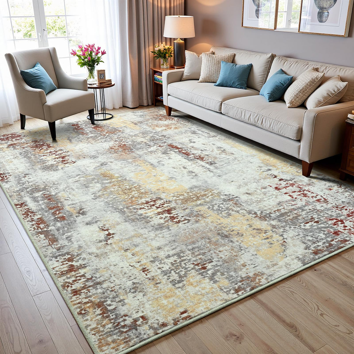 Pink Washable Runner Rug for Bedroom, Abstract Non-Slip Soft Entryway Rugs, Modern Low Pile Stain Resistant 2x6 Carpet for Entryway, Kitchen, Hallway, Bedside