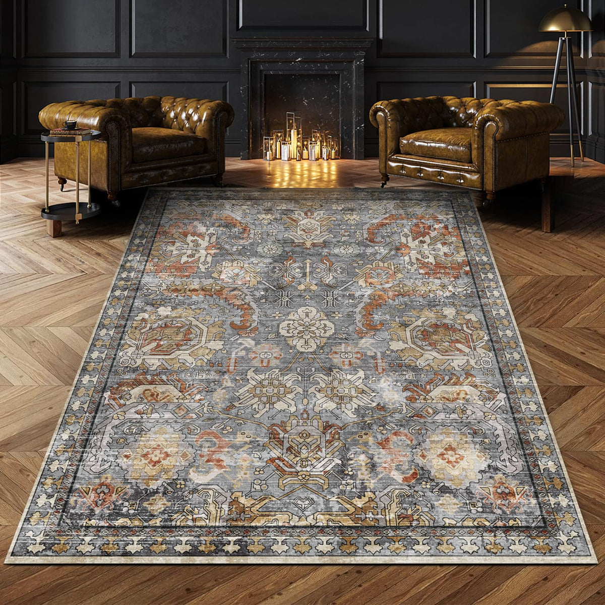 RUGSURE Washable Area Rugs - Perfect for Living Room, Bedroom, Kids Room, Nursery - Stain & Water Resistant Non-Slip, Pet & Child Friendly, Vintage Tribal Area Rugs (Green, 3' x 5 ')