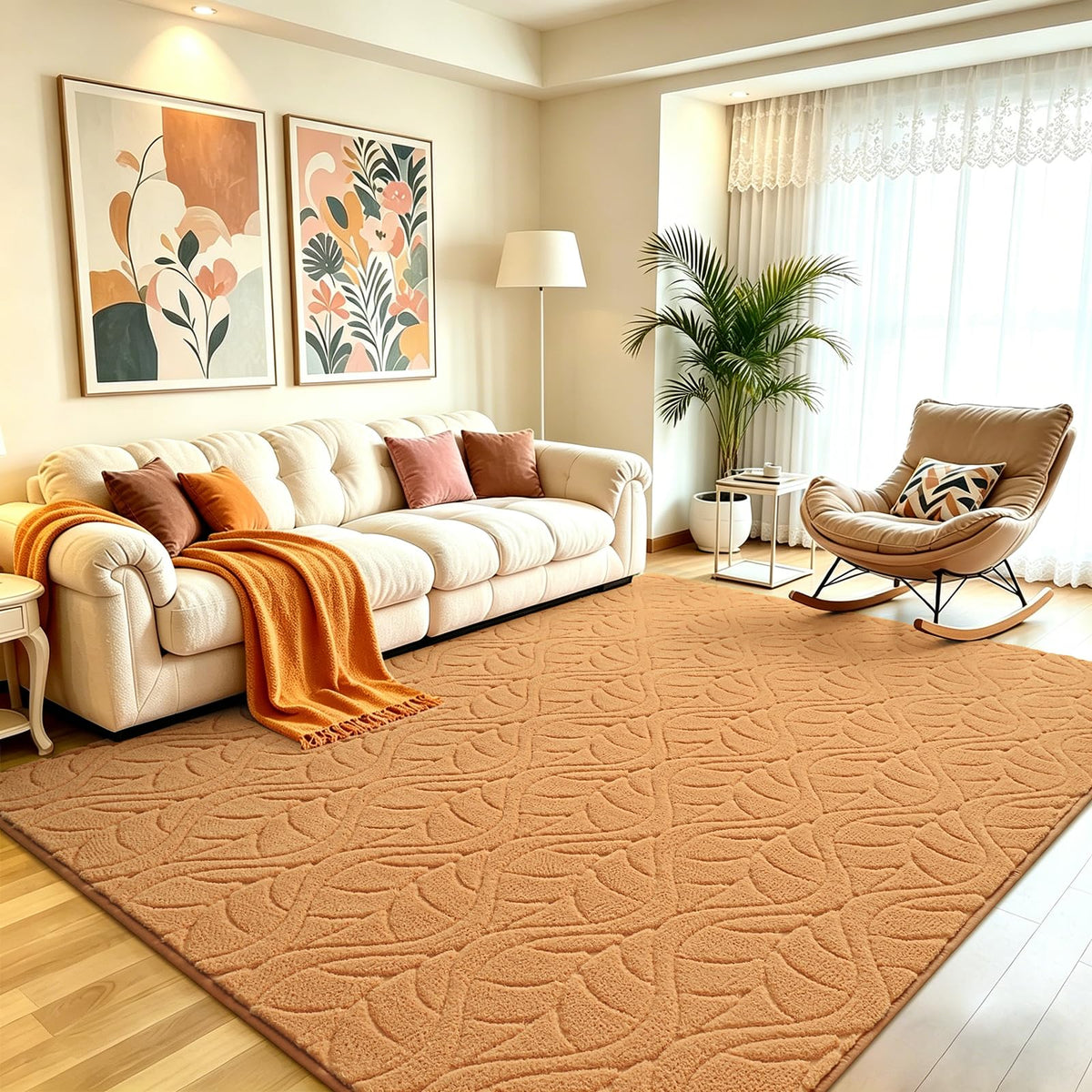 Grey Fluffy Area Rug for Bedroom, 3x5 Geometric Shag Rugs