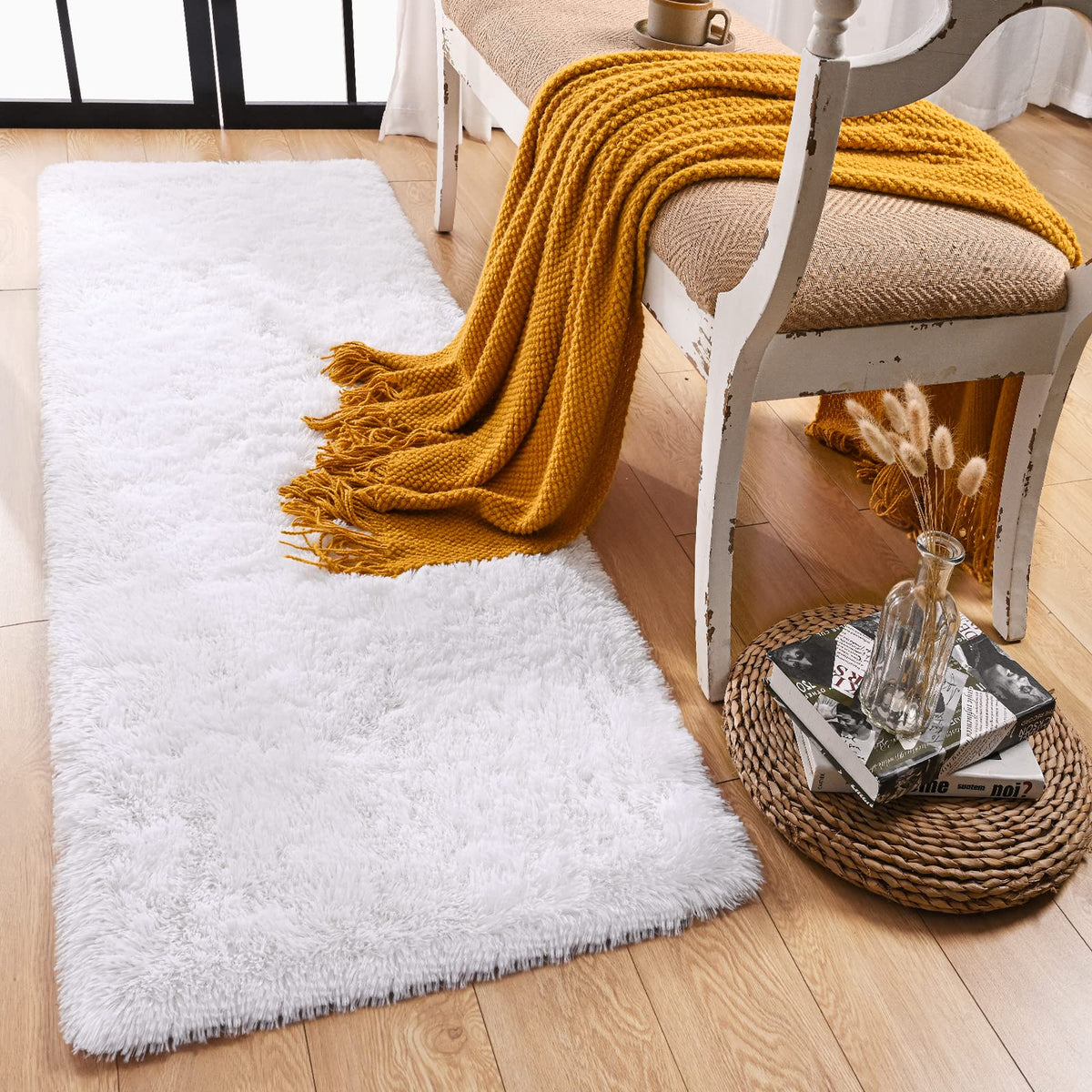 Runner Rug for Bedroom, 2x6 Soft Shag Fluffy Area Rugs for Girls Boy's Room, Plush Shaggy Carpet with Non-Slip Bottom for Living Room Dorm, Olive Green