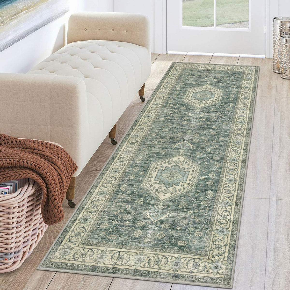 KUTA Entryway Rugs Indoor Washable Small Area Rug 2x3 Blue Entrance Carpet