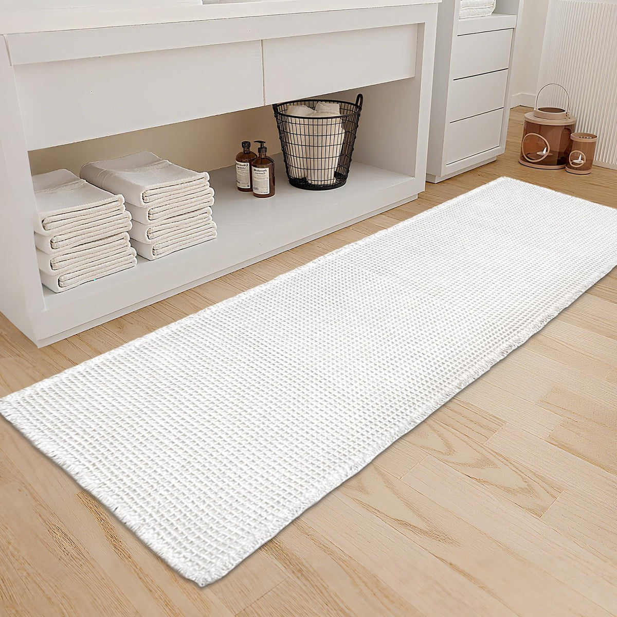 ZALL Tan Waffle Bath Mat,Super Absorbent Non Slip Bathroom Rug,Brown 18x30inch,Machine Washable Ultra Soft Floor Mats