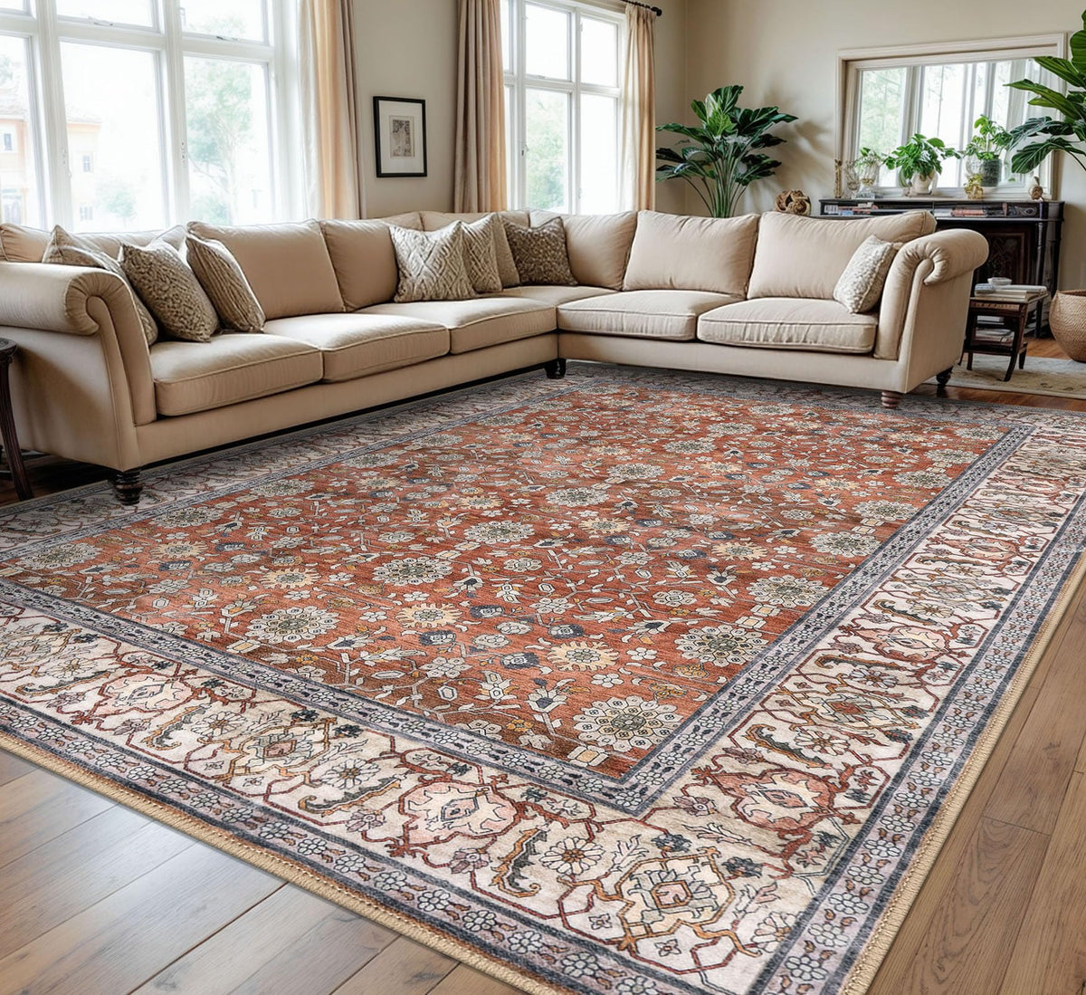 KUTA Vintage Floral Washable 2x3 Rugs for Entryway Blue Grey Beige