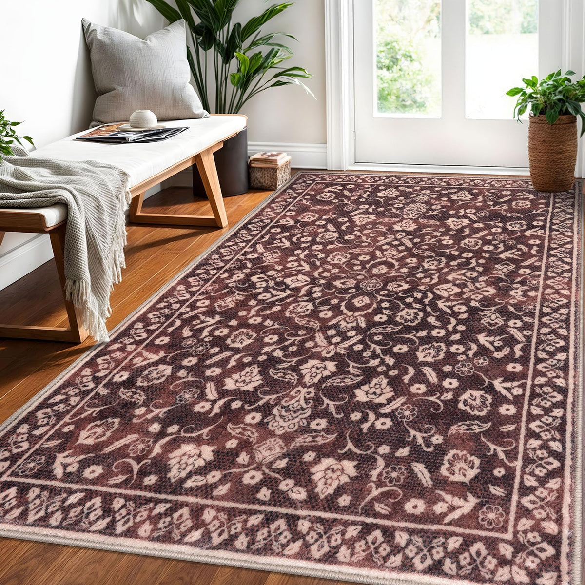 Vintage Washable Entryway Rug 2x3 Small Area Rug Non Slip Door Mat