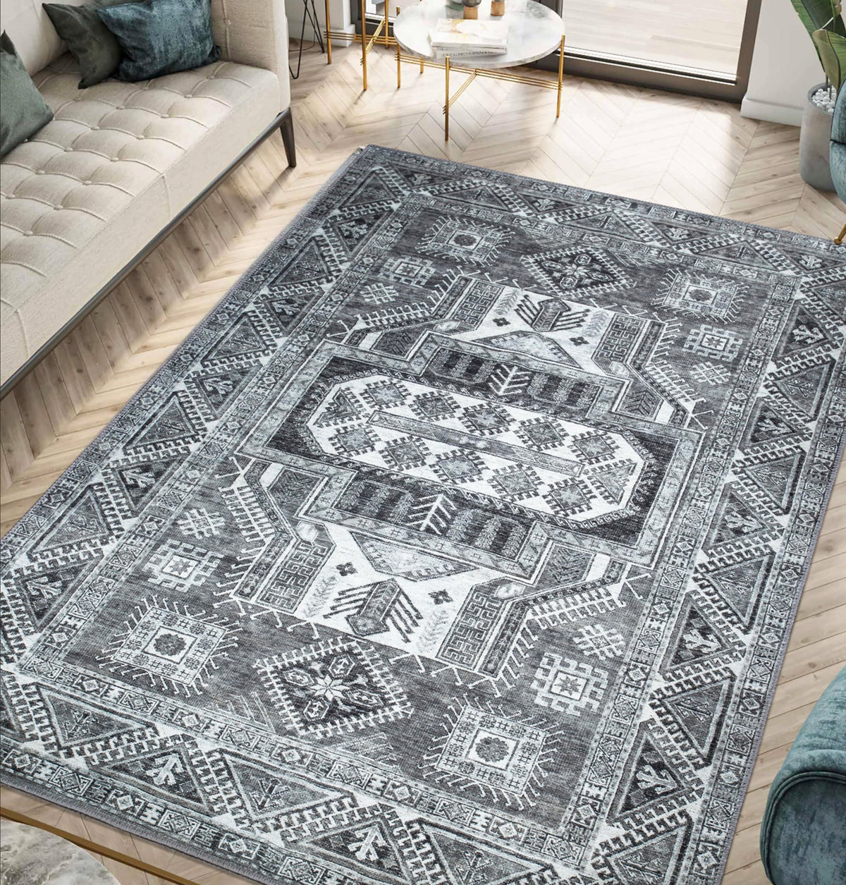 Keen Home Design Vintage Washable Entryway Rug, Non-Slip Low Pile, 2x3