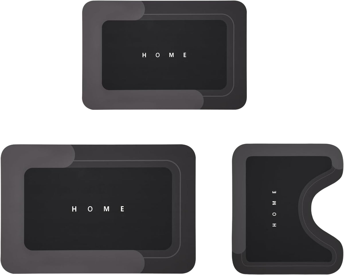 Housego Absorbent Bath Mat, Quick Dry Bath Rug, Non-Slip, 3PCS, Black