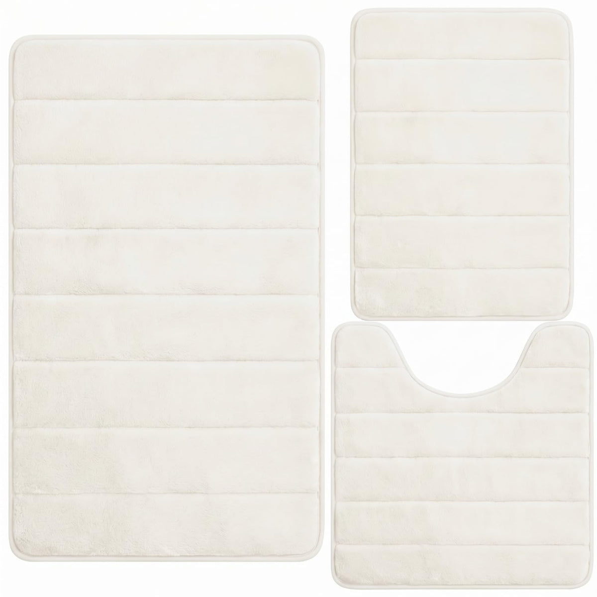 Bathroom Rugs Set 3 Piece, Memory Foam Bath Rugs, Non Slip Washable Bathroom Rug Set, Extra Soft Absorbent Bath Mats with U-Shaped Toilet Rug, Black