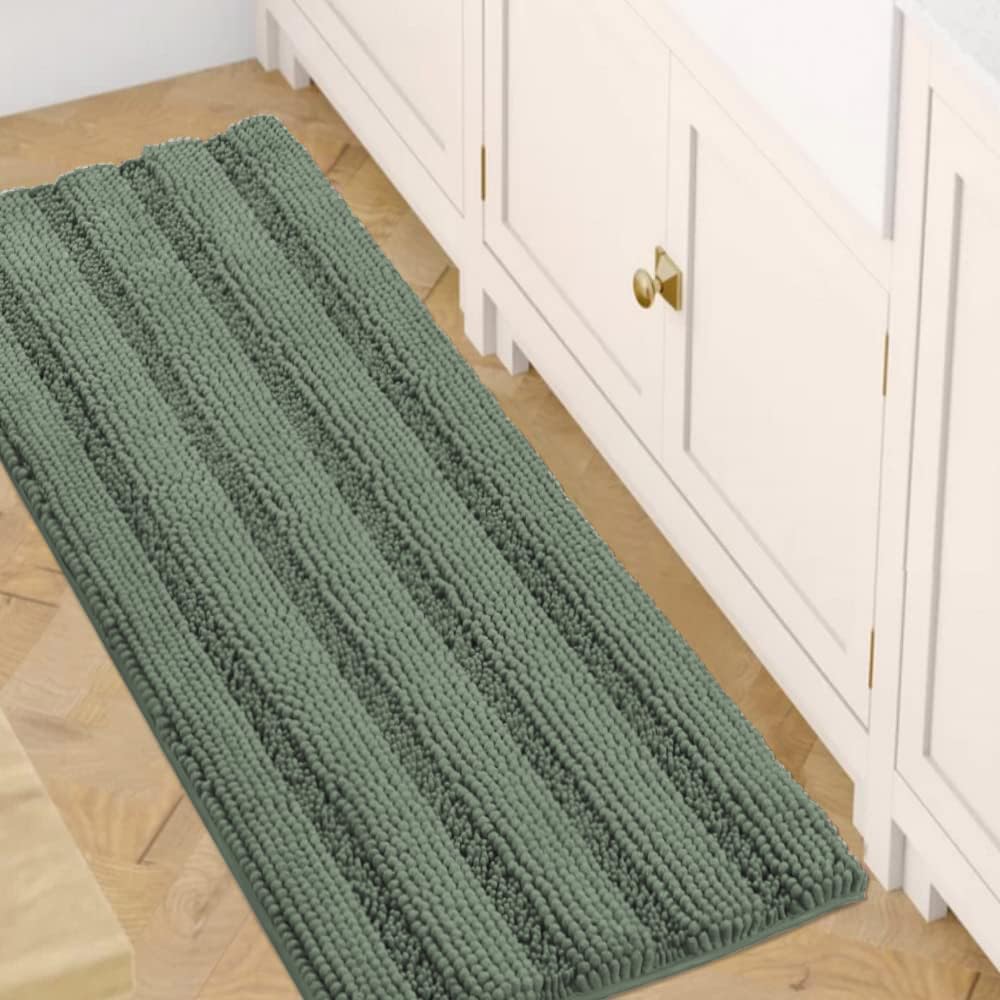 H.VERSAILTEX Bathroom Rugs Bath Rug Set 2 Piece Bathroom Contour Rug Toilet Mat Sets Non Slip Contour Bath Rug Ultra Thick Water Absorbent Striped Bath Mats Washable(47" x 17" Plus 20" x 20" U, Cream)