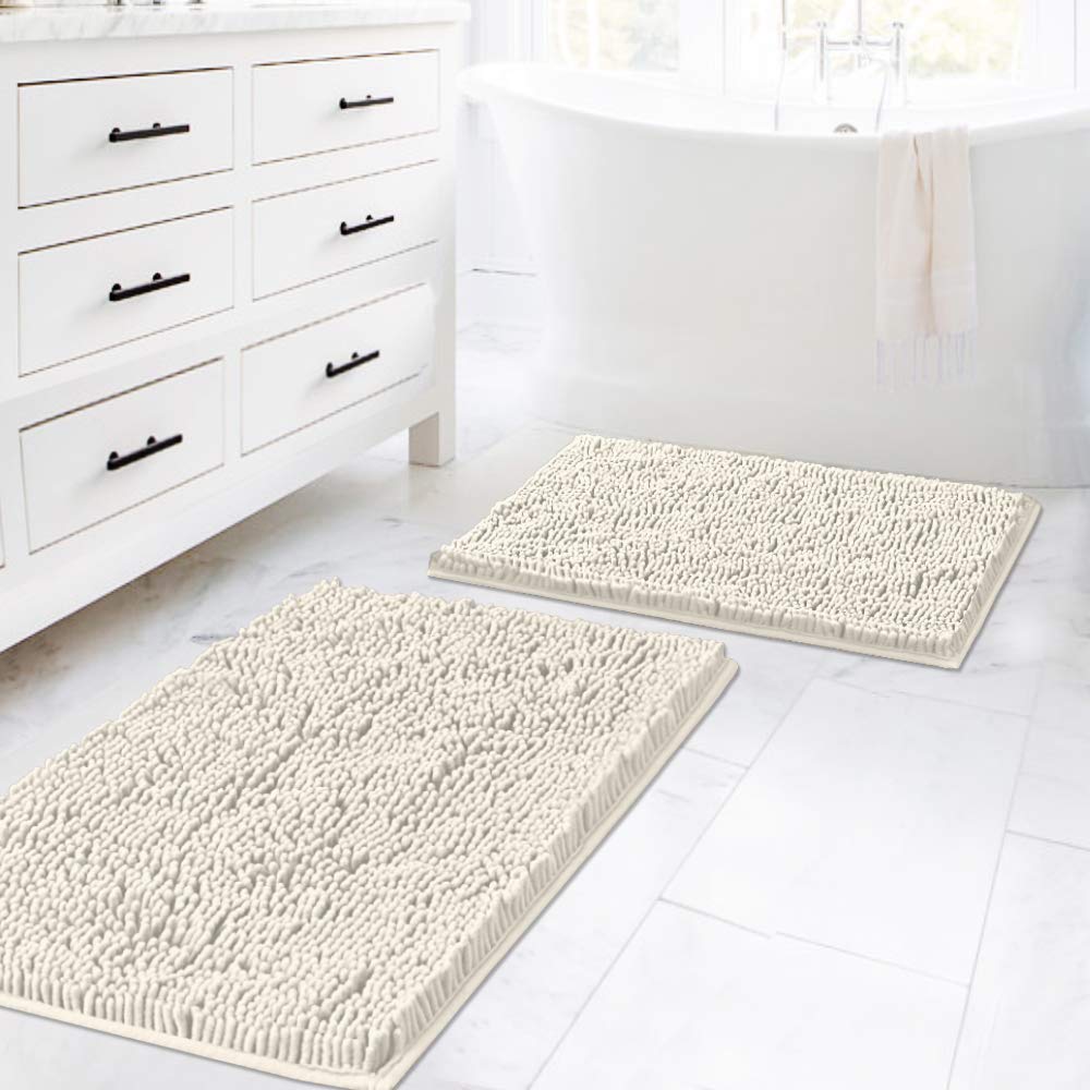 H.VERSAILTEX Bathroom Rugs Luxury Chenille Mat Set, Soft Plush Shower Rug + Toilet Mat, Microfiber Shaggy Carpet, Super Absorbent, Machine Washable (Curved Set, 32" x 20"/20" x 20", Loden)
