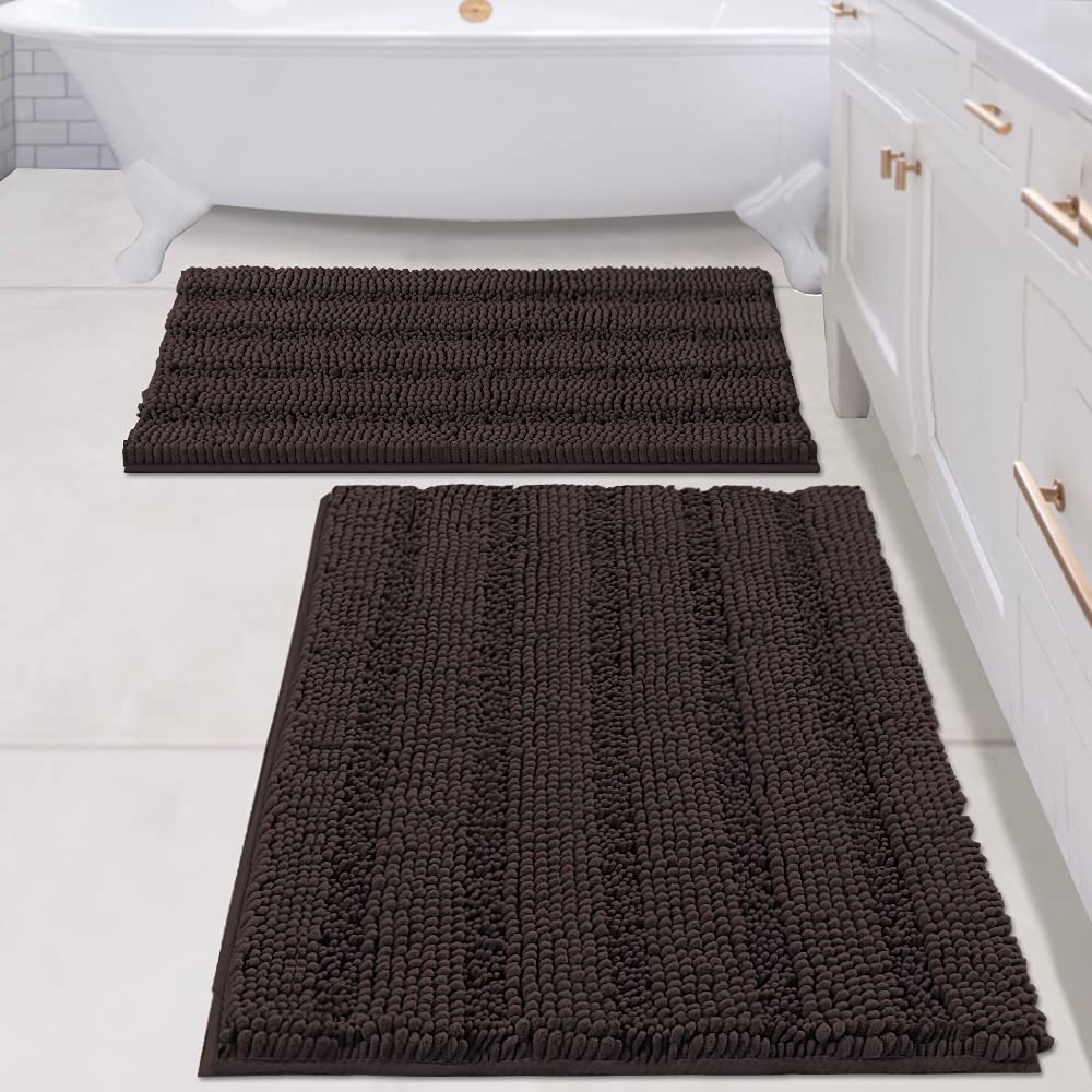 H.VERSAILTEX Bathroom Rugs Bath Rug Set 2 Piece Bathroom Contour Rug Toilet Mat Sets Non Slip Contour Bath Rug Ultra Thick Water Absorbent Striped Bath Mats Washable(47" x 17" Plus 20" x 20" U, Cream)