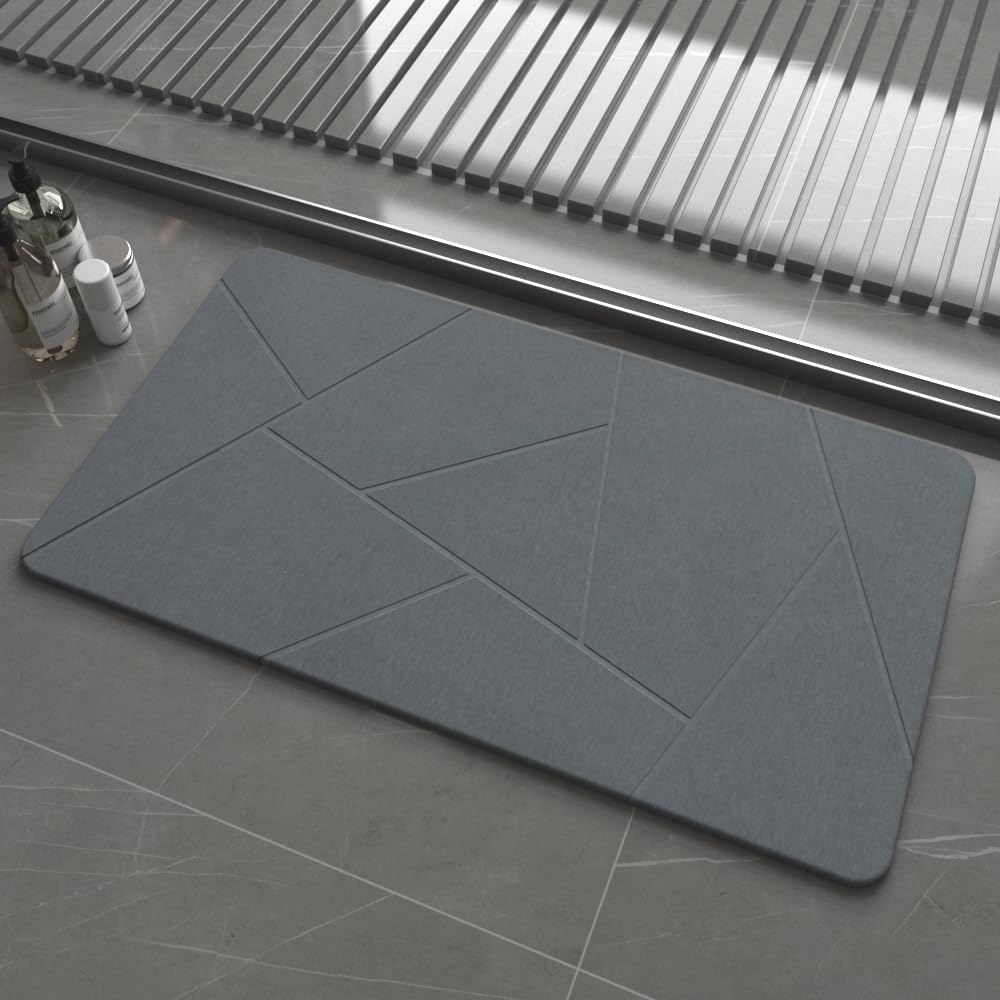 Fast Drying Stone Bath Mats for Bathroom, Non-Slip Diatomaceous Earth Bath Mat, Super Absorbent Bath Mat Stone (23.6''×15.4" White Flow)