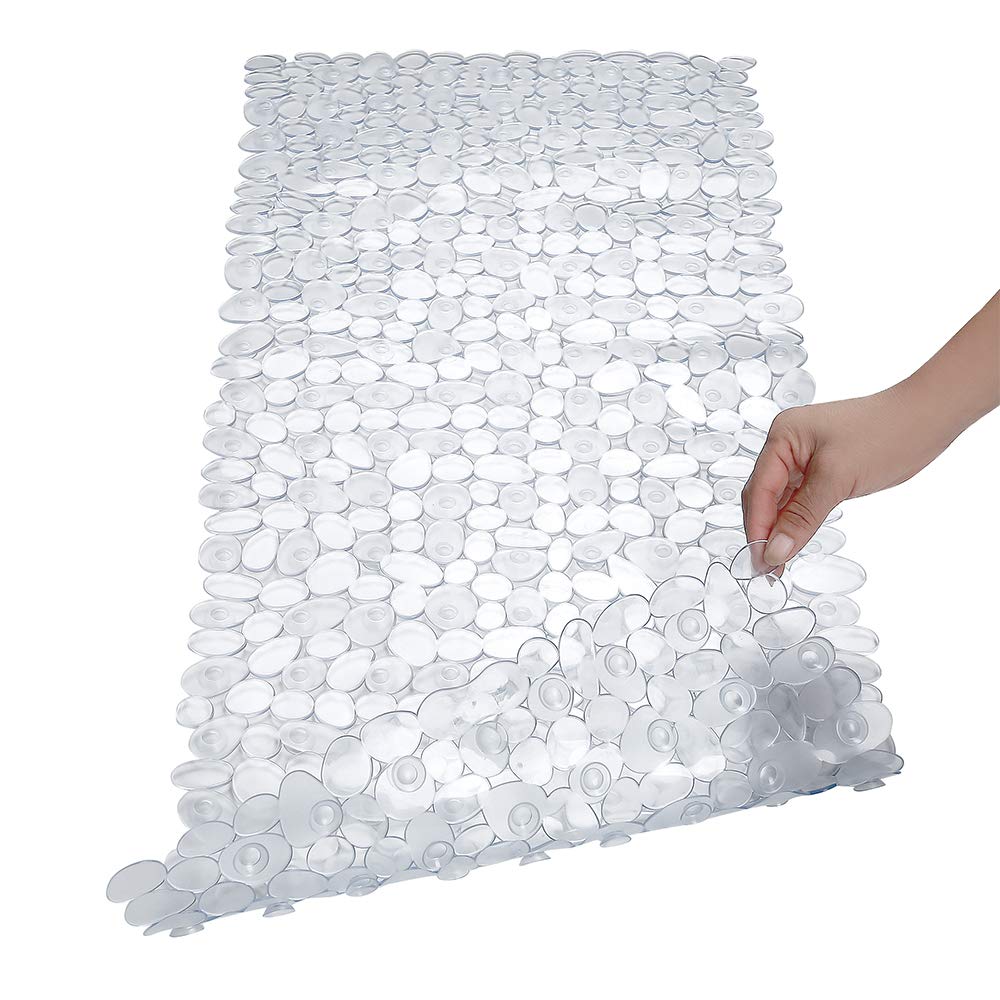 Pebble Bathtub Mat Non Slip 35" X 16" with Suction Cups,Black