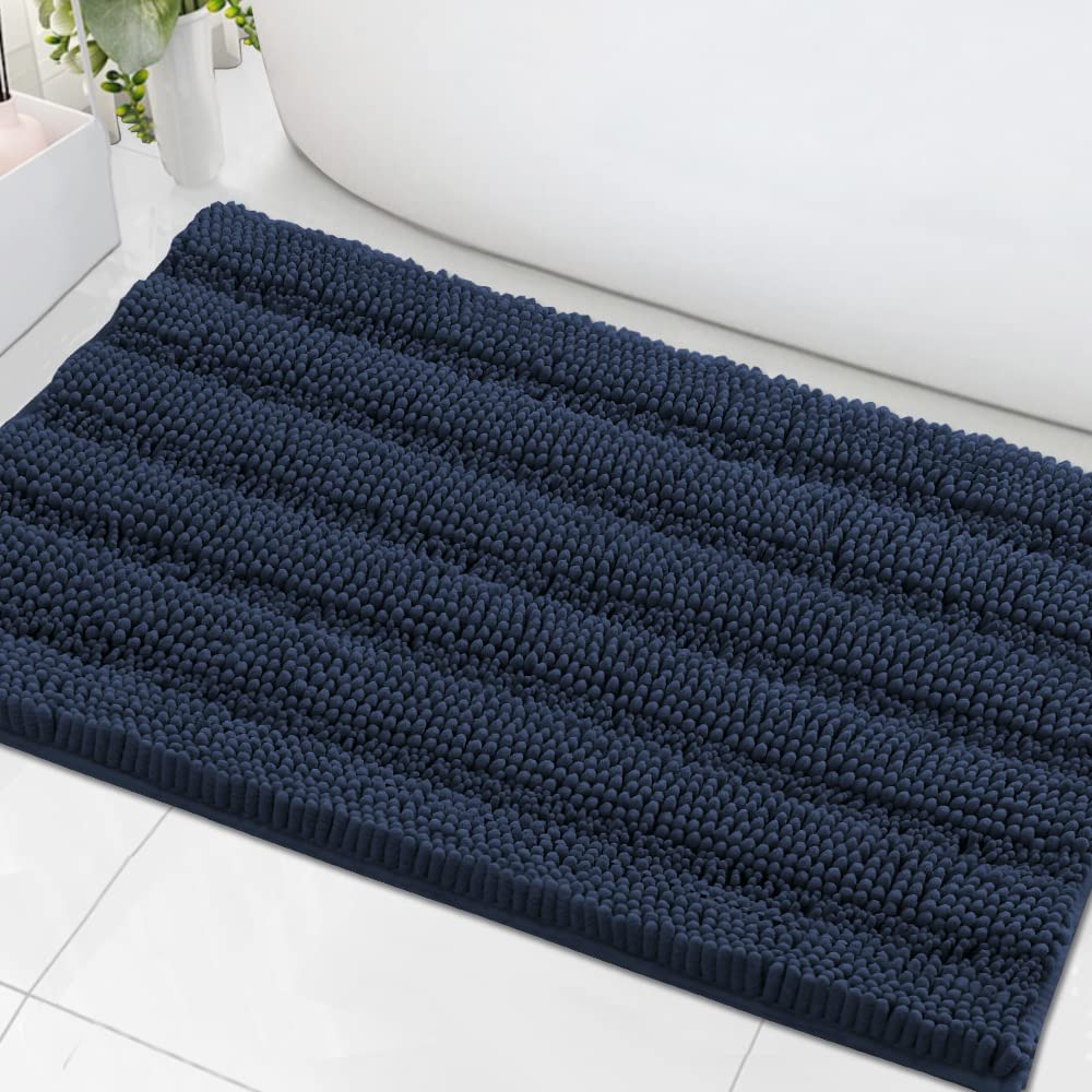 H.VERSAILTEX Bathroom Rugs Bath Rug Set 2 Piece Bathroom Contour Rug Toilet Mat Sets Non Slip Contour Bath Rug Ultra Thick Water Absorbent Striped Bath Mats Washable(47" x 17" Plus 20" x 20" U, Cream)