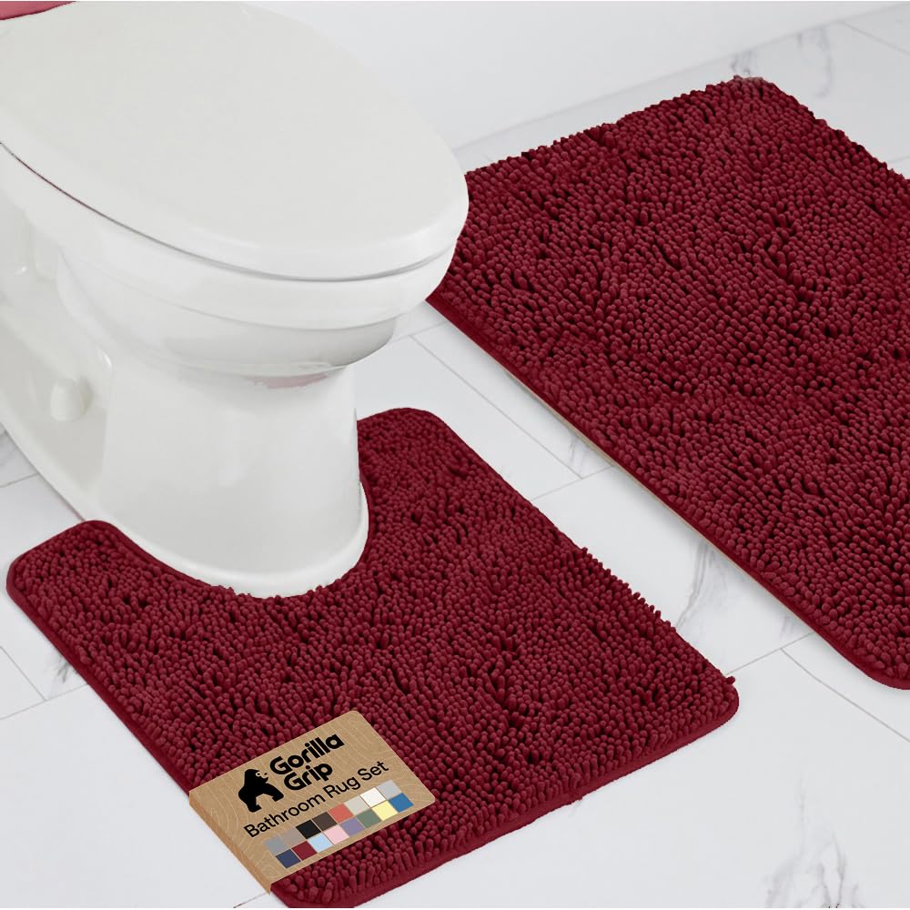 GORILLA GRIP Bathroom Area Rug Sets 2 Piece, Soft Chenille, 30x20 Grey