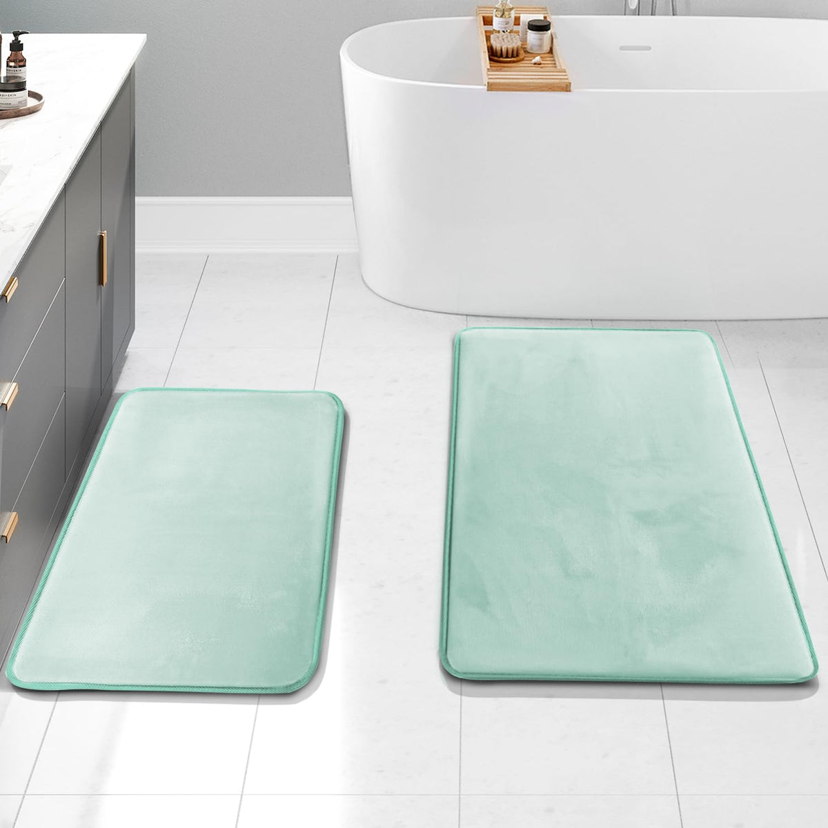 Clara Clark 3 Piece Bathroom Rugs Bath Mat Set, Velvet Memory Foam Bath Mats for Bathroom - Non-Slip, PVC Backing Bath Rugs, Washable - Dries Quickly, Grey