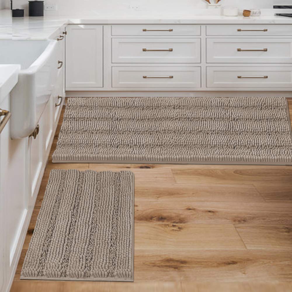 H.VERSAILTEX Bathroom Rugs Bath Rug Set 2 Piece Bathroom Contour Rug Toilet Mat Sets Non Slip Contour Bath Rug Ultra Thick Water Absorbent Striped Bath Mats Washable(47" x 17" Plus 20" x 20" U, Cream)