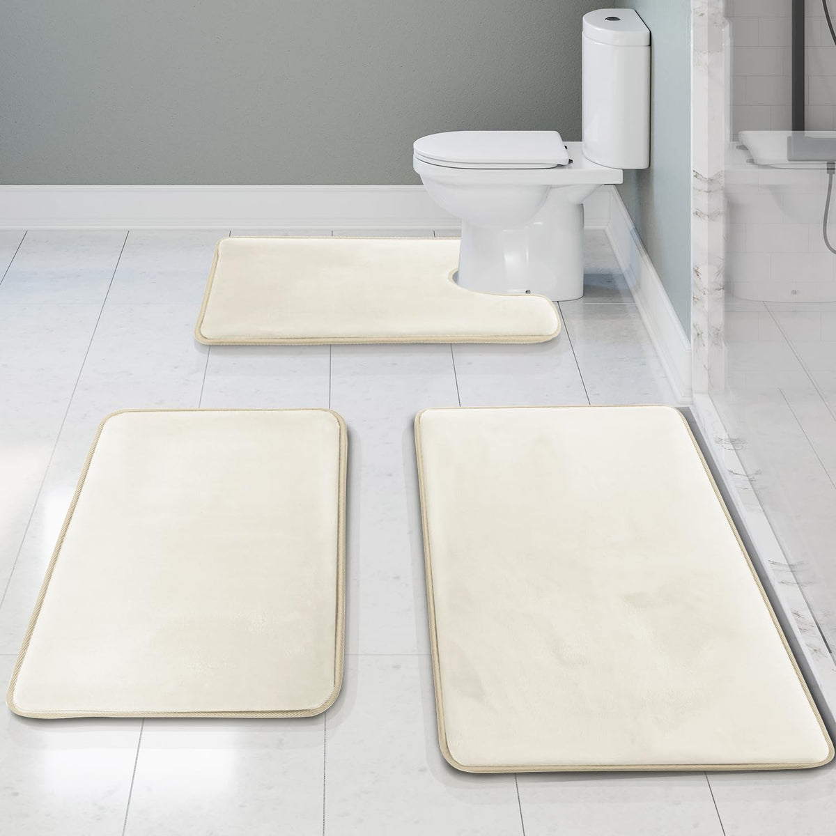Clara Clark 3 Piece Bathroom Rugs Bath Mat Set, Velvet Memory Foam Bath Mats for Bathroom - Non-Slip, PVC Backing Bath Rugs, Washable - Dries Quickly, Grey