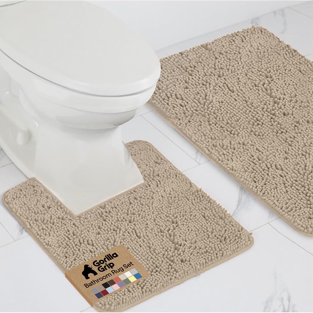 GORILLA GRIP Bathroom Area Rug Sets 2 Piece, Soft Chenille, 30x20 Grey