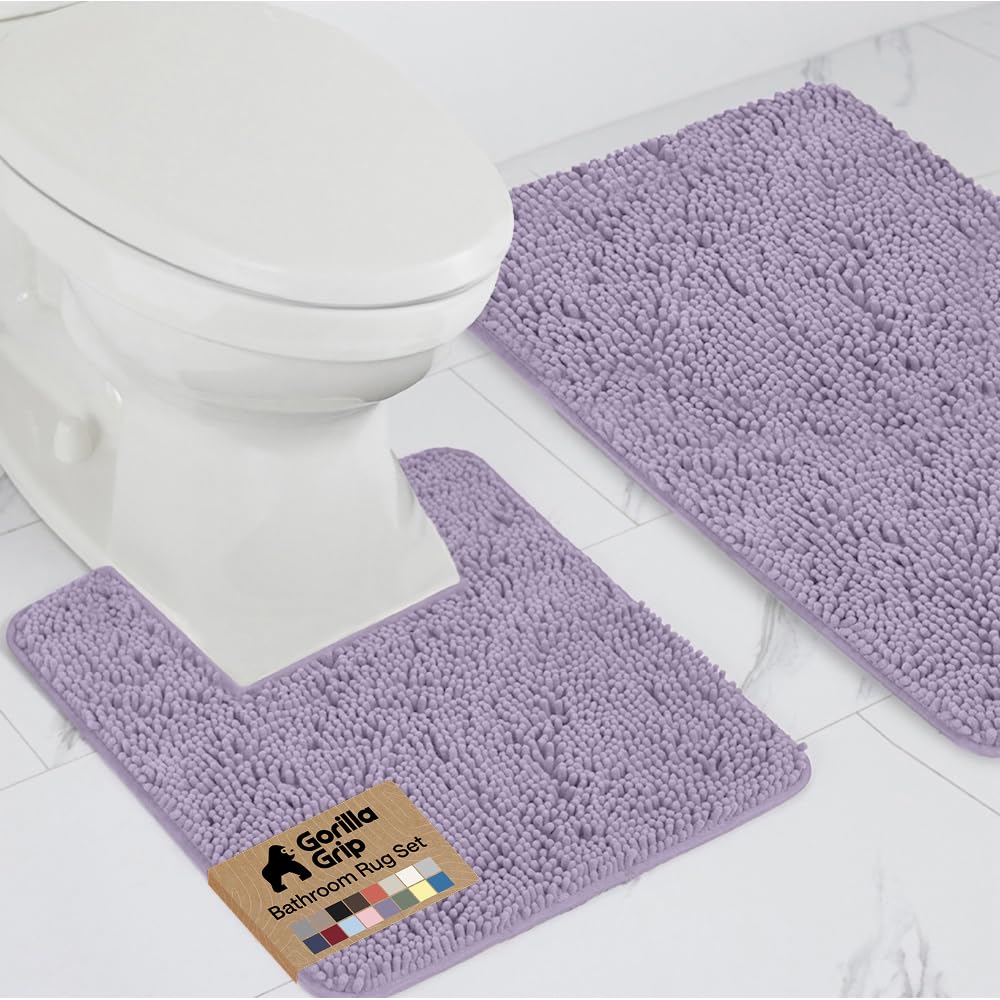 GORILLA GRIP Bathroom Area Rug Sets 2 Piece, Soft Chenille, 30x20 Grey
