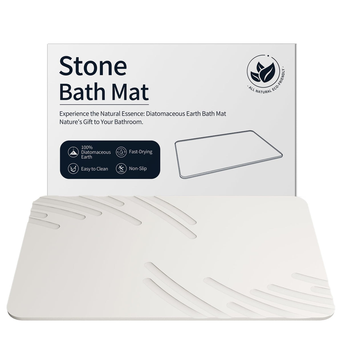 Stone Bath Mat for Bathroom, Diatomaceous Earth Shower Mat, Quick Dry, Grey