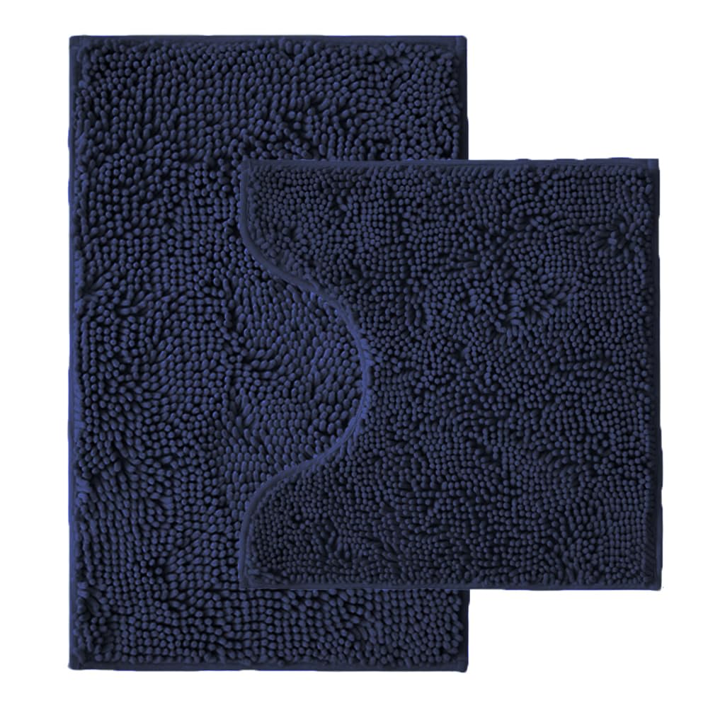 Bathroom Rugs Sets 2 Piece,Super Absorbent Chenille Bath Mats and U-Shaped Toilet Rug,Strong PVC Non Slip Backing,Microfiber Washable Dry Quickly Bath Mats for Bathroom(20"x32"+20"x20"U, Light Grey)