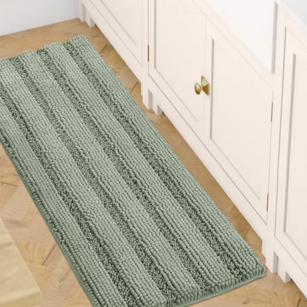 H.VERSAILTEX Bathroom Rugs Bath Rug Set 2 Piece Bathroom Contour Rug Toilet Mat Sets Non Slip Contour Bath Rug Ultra Thick Water Absorbent Striped Bath Mats Washable(47" x 17" Plus 20" x 20" U, Cream)
