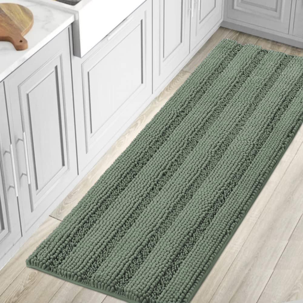 H.VERSAILTEX Bathroom Rugs Bath Rug Set 2 Piece Bathroom Contour Rug Toilet Mat Sets Non Slip Contour Bath Rug Ultra Thick Water Absorbent Striped Bath Mats Washable(47" x 17" Plus 20" x 20" U, Cream)