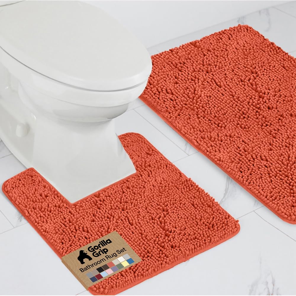 GORILLA GRIP Bathroom Area Rug Sets 2 Piece, Soft Chenille, 30x20 Grey
