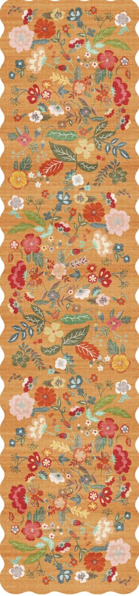 2x4 Rug Washable for Entryway - Non-Slip Scalloped Floral Throw Rug Black
