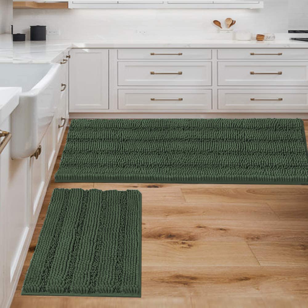 H.VERSAILTEX Bathroom Rugs Bath Rug Set 2 Piece Bathroom Contour Rug Toilet Mat Sets Non Slip Contour Bath Rug Ultra Thick Water Absorbent Striped Bath Mats Washable(47" x 17" Plus 20" x 20" U, Cream)