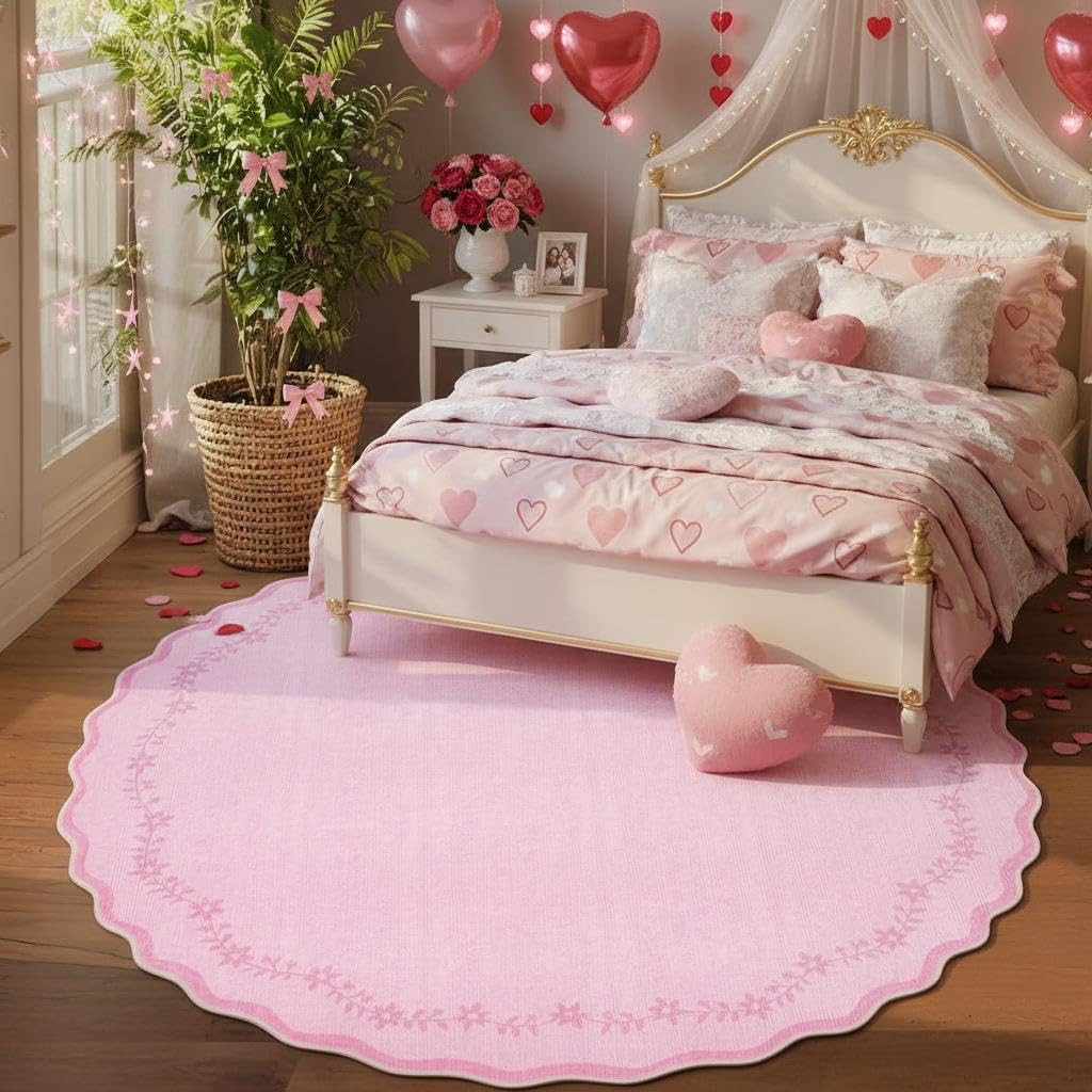 GarveeHome 3x5 Scalloped Washable Area Rug Non Slip Bedroom Entryway Rug