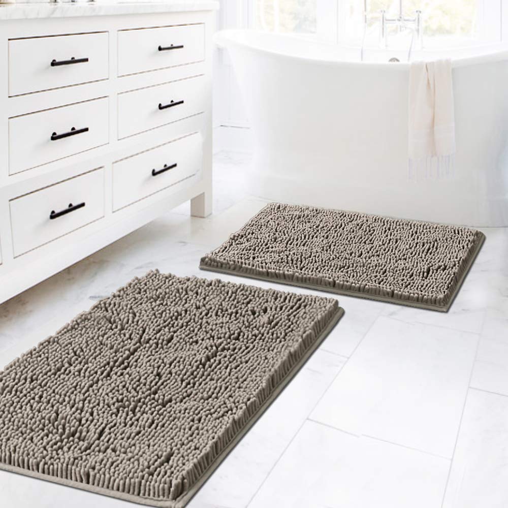 H.VERSAILTEX Bathroom Rugs Luxury Chenille Mat Set, Soft Plush Shower Rug + Toilet Mat, Microfiber Shaggy Carpet, Super Absorbent, Machine Washable (Curved Set, 32" x 20"/20" x 20", Loden)