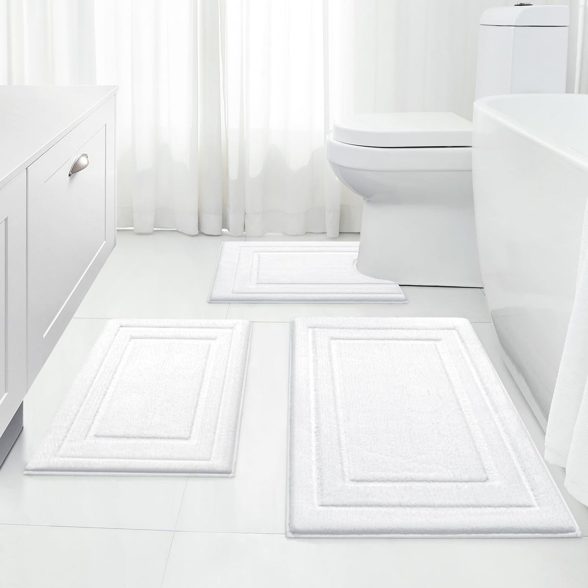 HOMEIDEAS Black Bathroom Rugs Set of 3, Non Slip Bath Mats