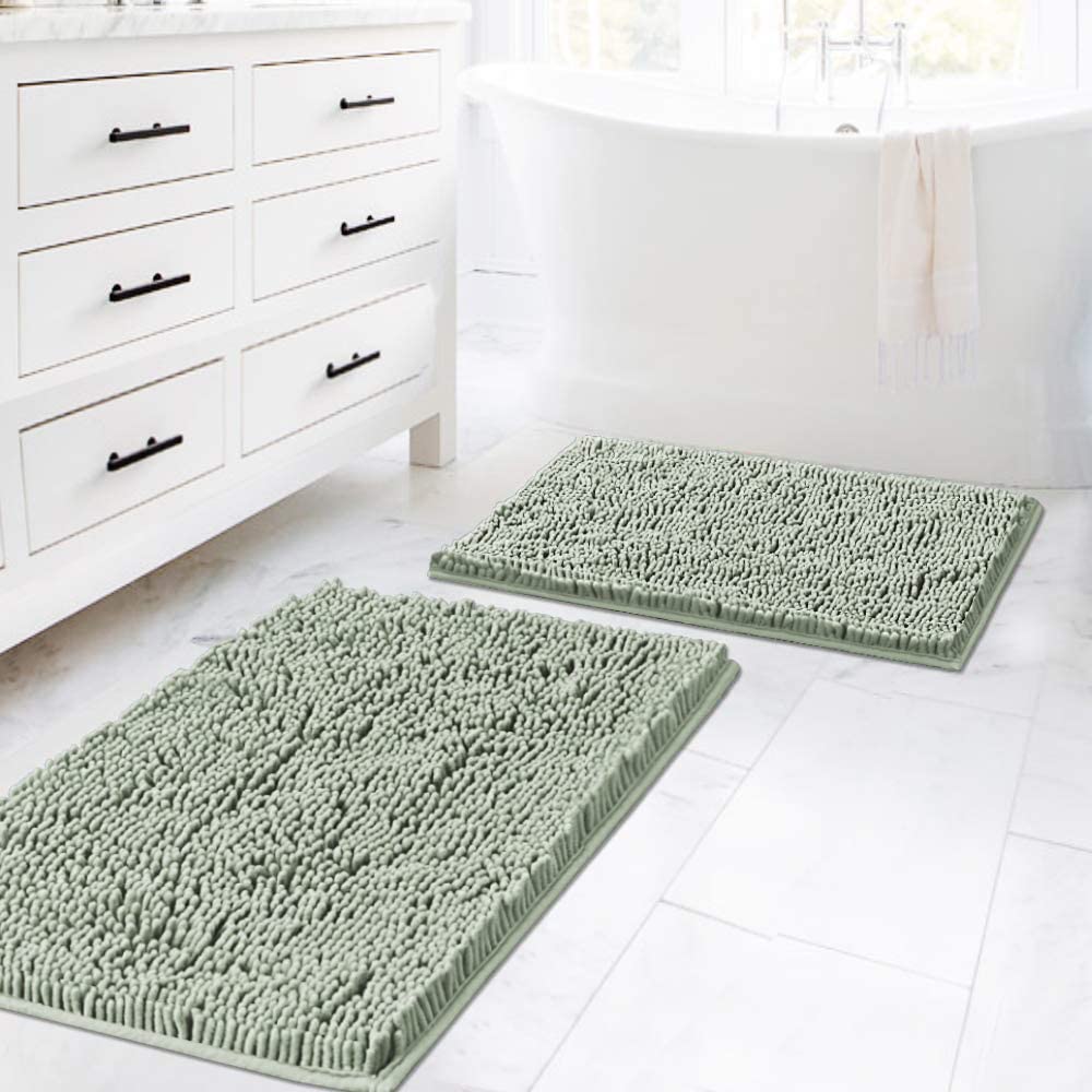H.VERSAILTEX Bathroom Rugs Luxury Chenille Mat Set, Soft Plush Shower Rug + Toilet Mat, Microfiber Shaggy Carpet, Super Absorbent, Machine Washable (Curved Set, 32" x 20"/20" x 20", Loden)
