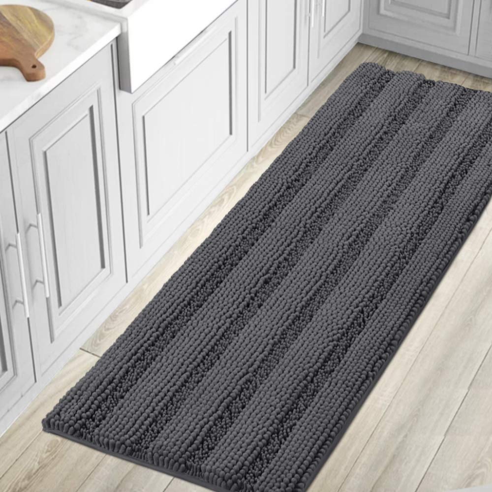 H.VERSAILTEX Bathroom Rugs Bath Rug Set 2 Piece Bathroom Contour Rug Toilet Mat Sets Non Slip Contour Bath Rug Ultra Thick Water Absorbent Striped Bath Mats Washable(47" x 17" Plus 20" x 20" U, Cream)
