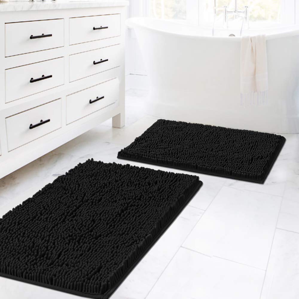 H.VERSAILTEX Bathroom Rugs Luxury Chenille Mat Set, Soft Plush Shower Rug + Toilet Mat, Microfiber Shaggy Carpet, Super Absorbent, Machine Washable (Curved Set, 32" x 20"/20" x 20", Loden)