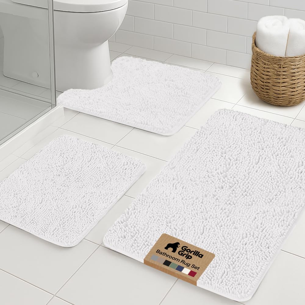 GORILLA GRIP Bathroom Area Rug Sets 2 Piece, Soft Chenille, 30x20 Grey