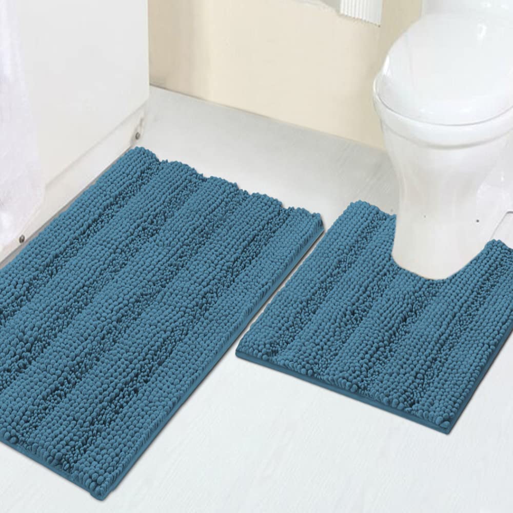 Turquoize Bathroom Runner Rug 17"x47", Soft Absorbent Chenille Bath Rug