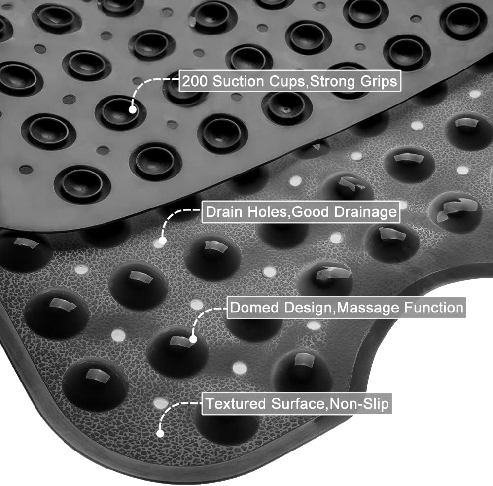 Extra Long Non-Slip Bathtub Shower Mat, 39 x 16 Inch Black Bath Mat