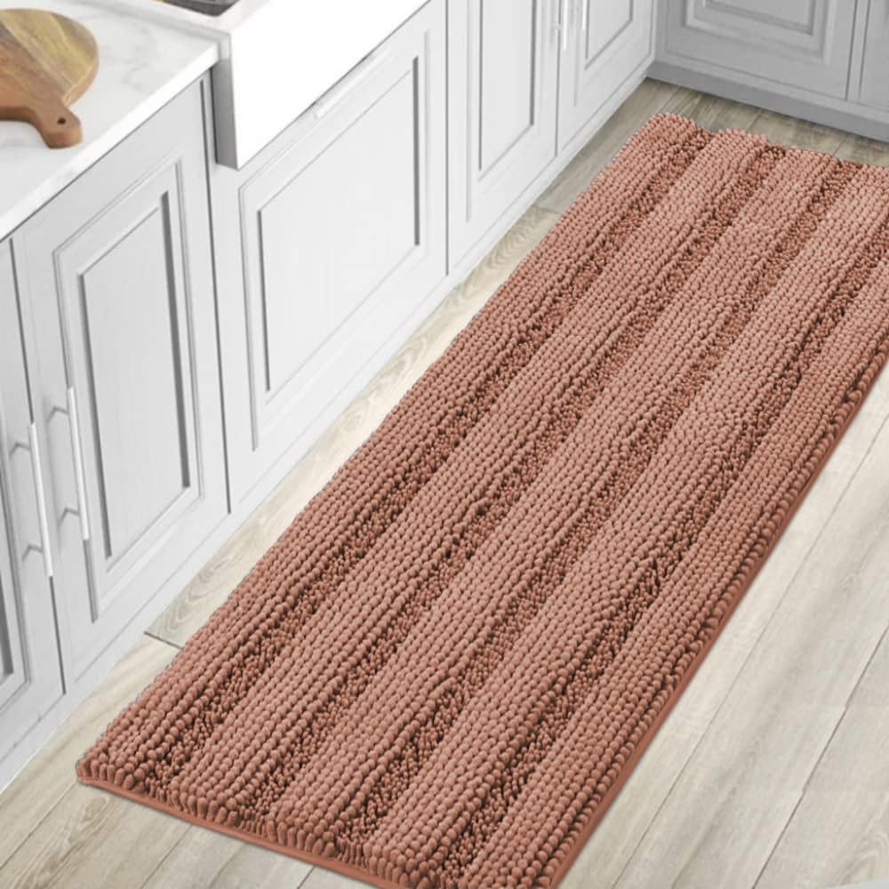 H.VERSAILTEX Bathroom Rugs Bath Rug Set 2 Piece Bathroom Contour Rug Toilet Mat Sets Non Slip Contour Bath Rug Ultra Thick Water Absorbent Striped Bath Mats Washable(47" x 17" Plus 20" x 20" U, Cream)