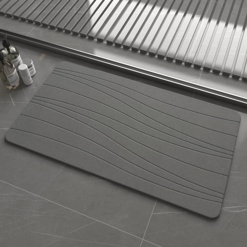 Fast Drying Stone Bath Mats for Bathroom, Non-Slip Diatomaceous Earth Bath Mat, Super Absorbent Bath Mat Stone (23.6''×15.4" White Flow)