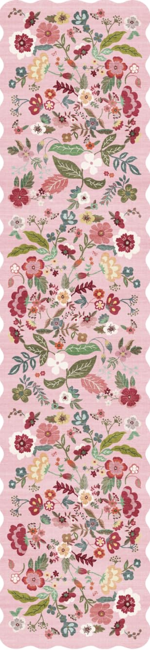 2x4 Rug Washable for Entryway - Non-Slip Scalloped Floral Throw Rug Black