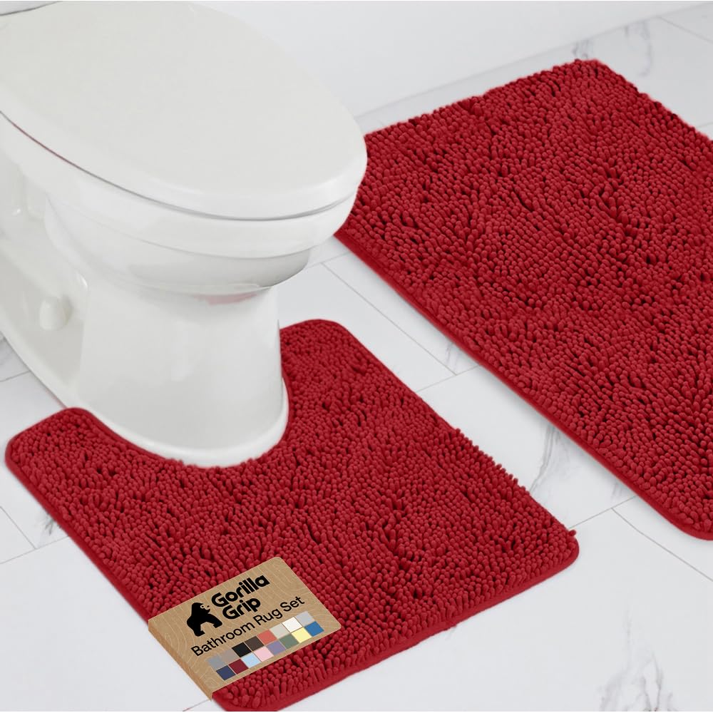 GORILLA GRIP Bathroom Area Rug Sets 2 Piece, Soft Chenille, 30x20 Grey