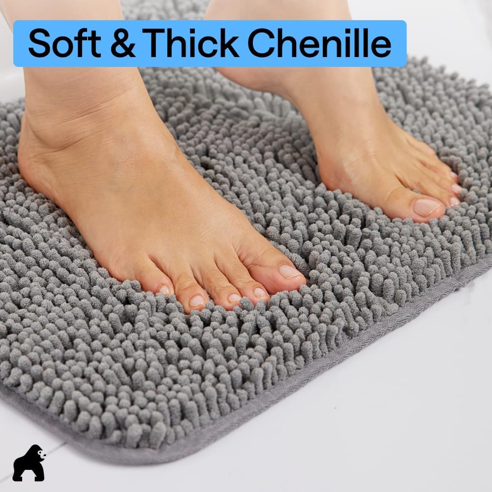 GORILLA GRIP Bathroom Area Rug Sets 2 Piece, Soft Chenille, 30x20 Grey