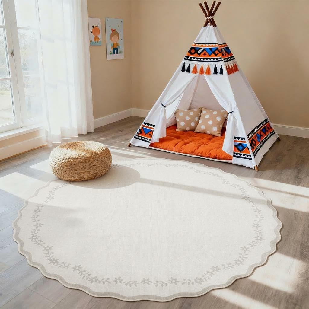 GarveeHome 3x5 Scalloped Washable Area Rug Non Slip Bedroom Entryway Rug