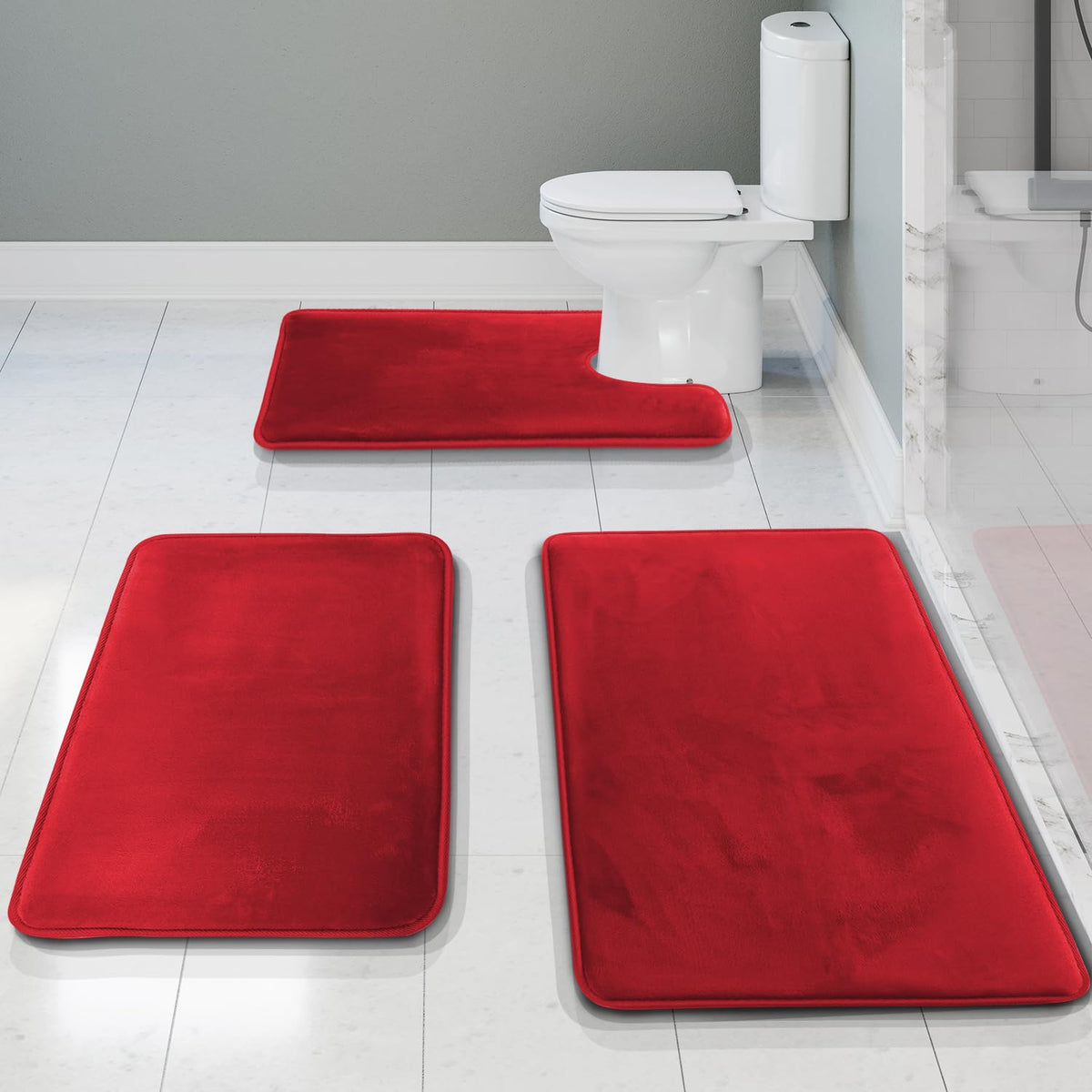 Clara Clark 3 Piece Bathroom Rugs Bath Mat Set, Velvet Memory Foam Bath Mats for Bathroom - Non-Slip, PVC Backing Bath Rugs, Washable - Dries Quickly, Grey